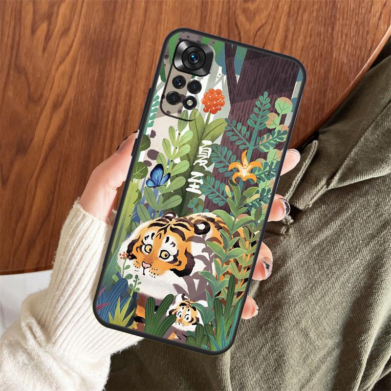 Cartoon Fat Tiger Case For Xiaomi Redmi Note 13 14 Pro 12 11 10 15 Pro Plus Redmi 15 C 13 10C 12C 13C 14C Cover