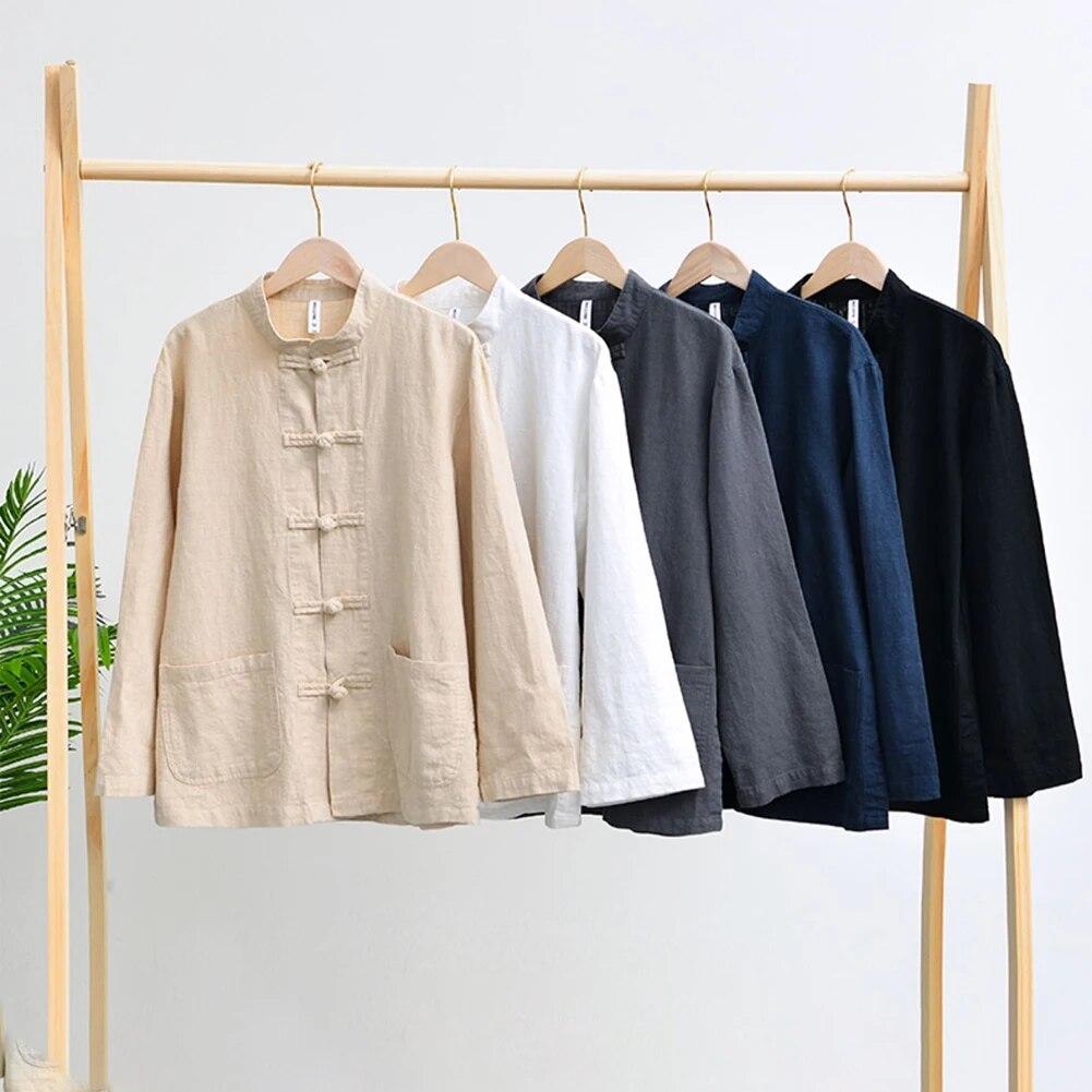 Camisas informales de estilo chino para hombre, camisa tradicional de Kung Fu y Tai Chi, abrigo, traje Tang, chaqueta de uniforme, ropa para hombre