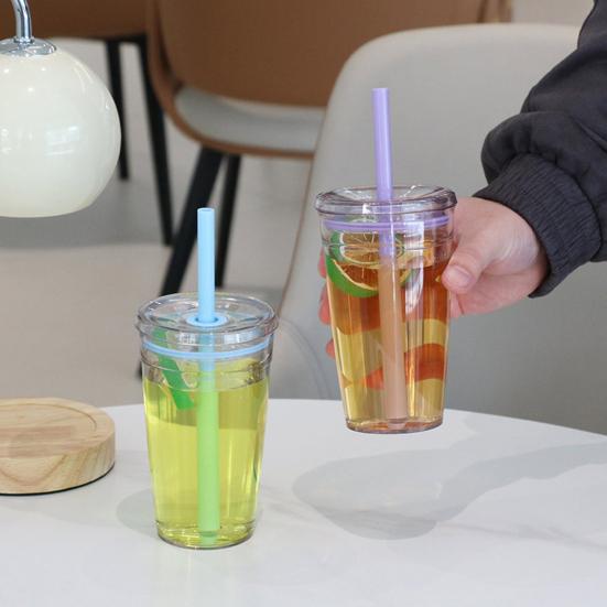 Yousheng Kelímek na vodu s víčkem a brčkem 450 ml Bez BPA Opakovaně použitelný kelímek na ledovou kávu Průhledné plastové nápojové sklo na čaj, smoothie