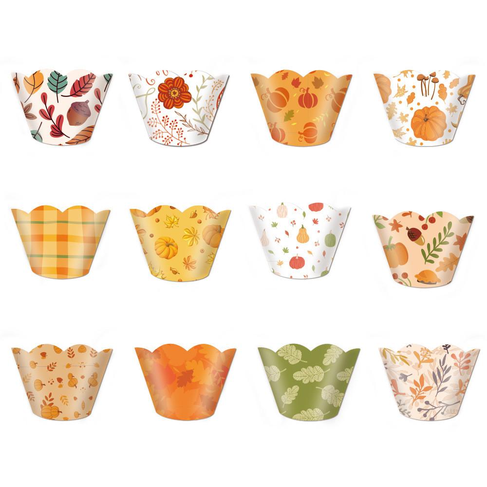 Thanksgiving Themed Pumpkin Leaf Pattern Paper Cake Border Props Decoration