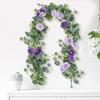 Artificial Eucalyptus Flower Garland with Rose Faux Floral Greenery Garland Fake Rose Flower Vine for Wedding Party Wall Backdrop Decor