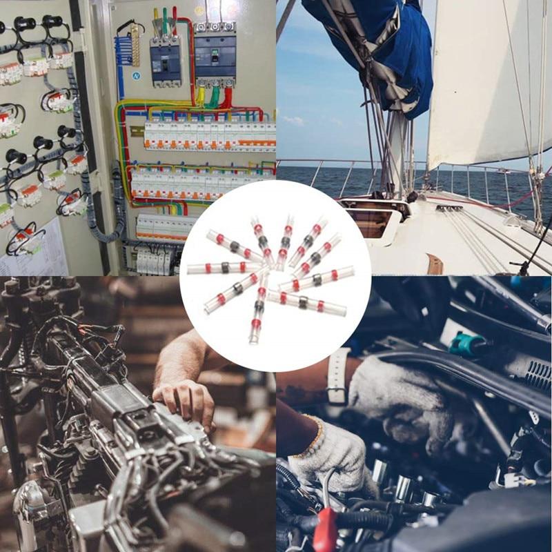 100 Stück Schrumpfverbinder Rot Schrumpf AWG 22 bis 18 Stoßverbinder Elektrische Verbinder Verzinnt Lötversiegelt Klemmen