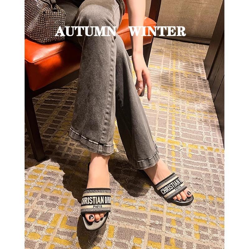 D Home Seaside Beach H Slippers Flat Bottom Cool Slippers Women's Summer Wear Fashion Internet Celebrity Small Fragrant Style One-word Drag