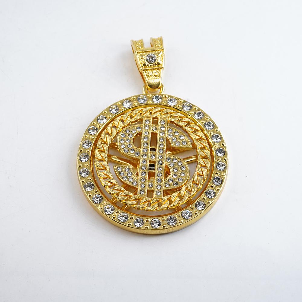 Hip-Hop Men S Trendy Brand Rotatable Dollar Coin Pattern Zinc Alloy Necklace Personalized Dollar Style Pendant
