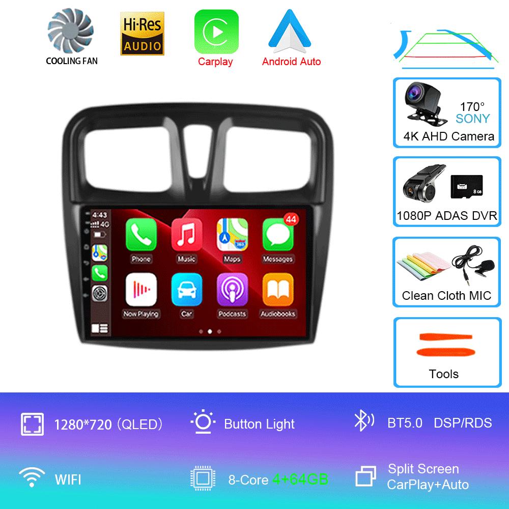 For Renault Logan 2 Sandero 2 2012-2019 Car Radio Android 14 Carplay Auto 2K Screen Multimedia Player Autoradio Stereo Head Unit