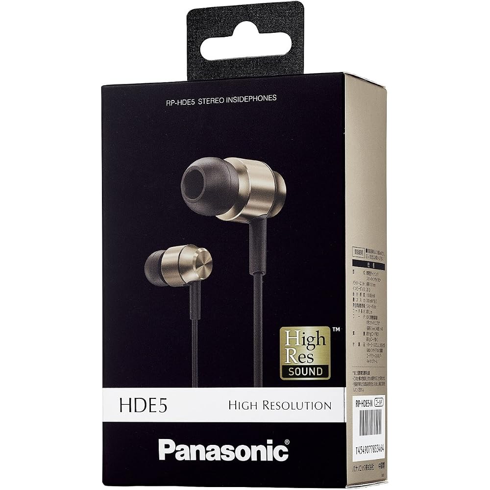 Panasonic In-Ear Headphones, High-Resolution Audio Compatible, Gold, RP-HDE5-N