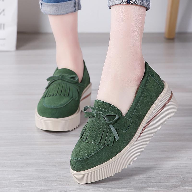 

Summer Ladies Fringe Flats Platform Loafers Ladies Casual Elegant Cow Suede Leather Shoes Large Size 41