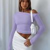 YYFS Moda Donna Casual Primavera Autunno Tinta Unita Stampa Manica Lunga Scollo Obliquo Bluse e Camicie