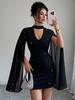 Women's Shiny Halter Neck Bodycon Dress with Lantern Sleeves