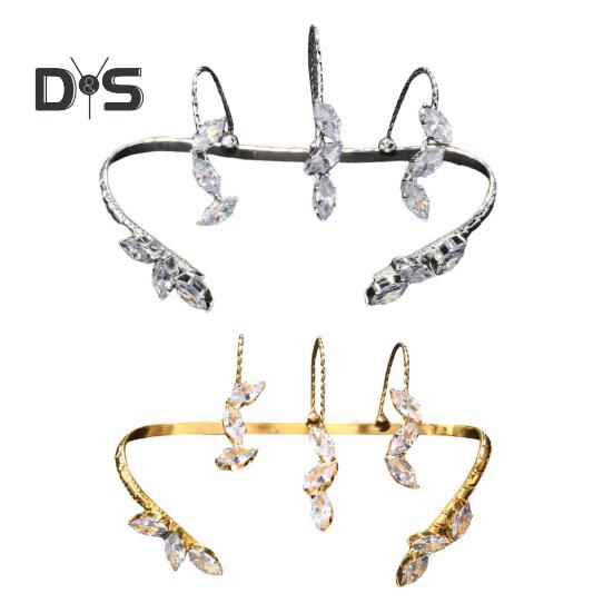 Women Palm Bracelet Alloy Twisted Sparkling Leaf Shape Rhinestone Adjustable Fit Fit for Most Finger Sizes Hand Jewelry for Wedding Party