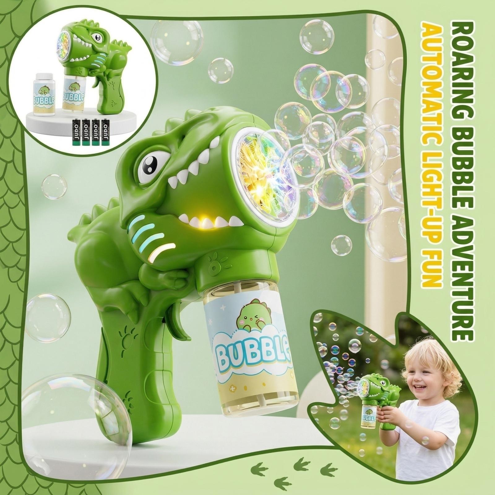 

Dinosaur Bubble Gun Automatic Bubble Machine Handheld Electric Bubble Blower Toy with Light and 50ml Bubble Solution for Kids Outdoor Play One Size зелений