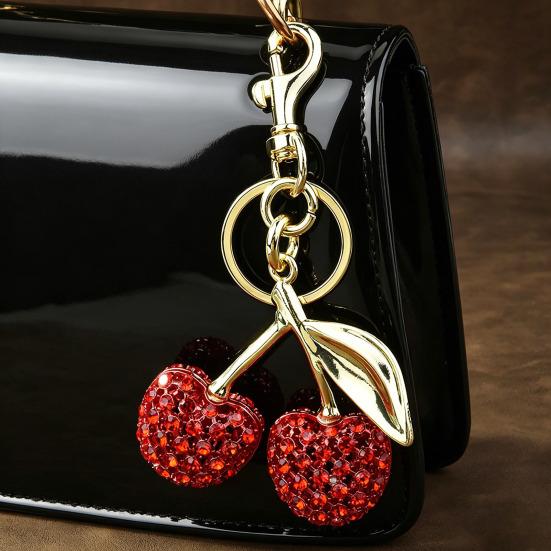 Sleutelhanger Hanger Strass Ingelegd Kersenvorm Sleutelhanger met Legering Kreeftsluiting Tas Hanger Lichtgewicht Rugzak Accessoire