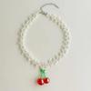 Double Layer Pearl Choker  Strawberry Pendant Necklace Collar Necklace