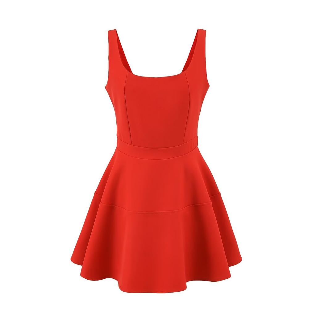 French temperament fluffy dress for women's new Spice Girl style high-end square collar waist and thin A-word short skirt