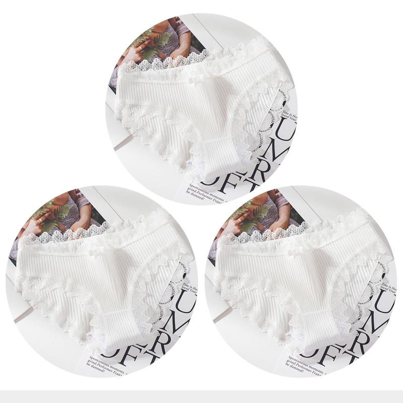 Cotton Panties Woman Sexy Lace Briefs Fashion Solid Color Knickers Girls Bow Underpants Set Underwear 3 Pcs/lot