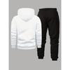 Men's Casual Two Piece Set with Flag Print Drawstring Pocket Hoodie and Drawstring Outdoor Casual Sports Pants