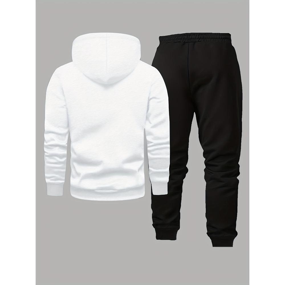 Men's Casual Two Piece Set with Flag Print Drawstring Pocket Hoodie and Drawstring Outdoor Casual Sports Pants