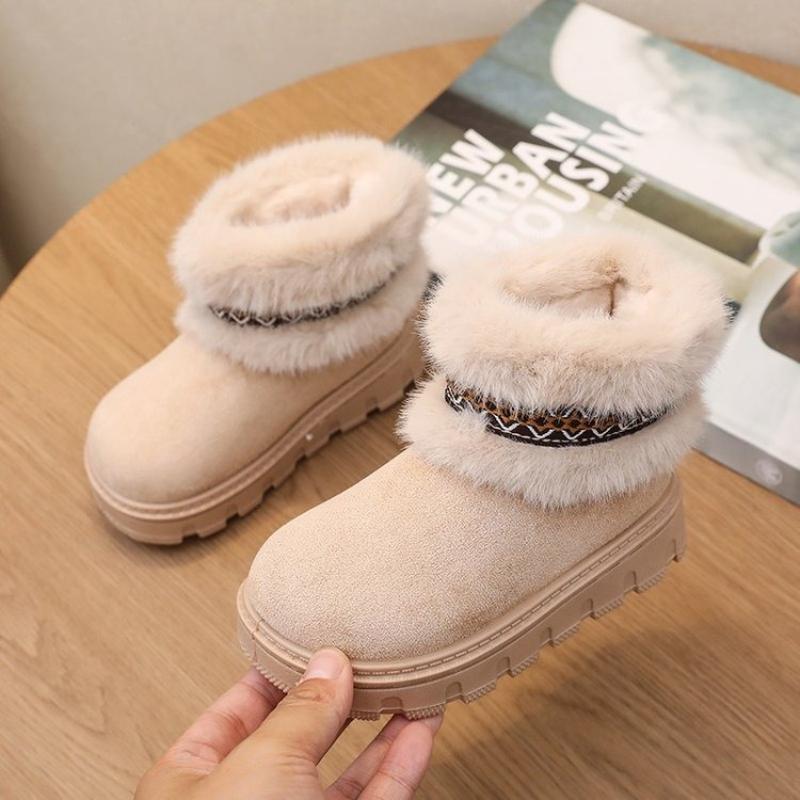 Kids Genuine Cowhide Snow Boots Winter Baby Soft Warm Cotton Shoes Plush Boys Girls One Fur Suede Boots Princess Retro Boots