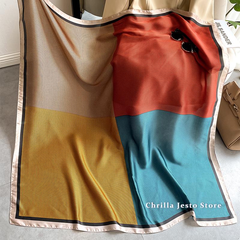 Big Size 110cm Square Floral Printed Women Fashion Imitated Silk Scarf Foulard 45inch Muslim Hijab