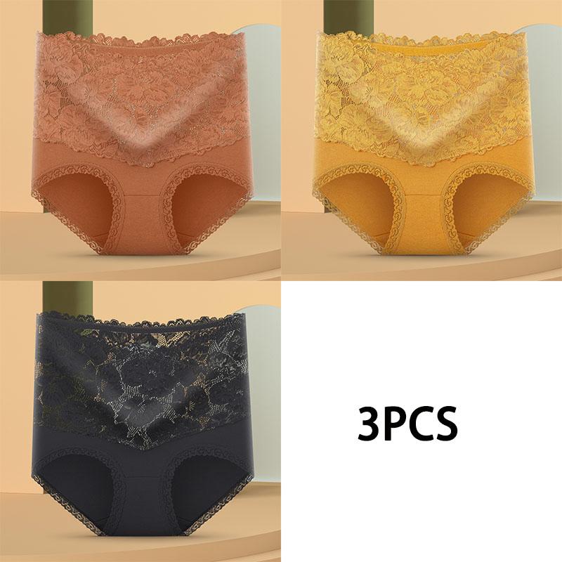 

3 шт. Женские кружевные трусики с высокой талией - Контроль живота, Подтяжка бедер, Удобные, Дышащие и Бесшовные, Сексуальный треугольный дизайн XL