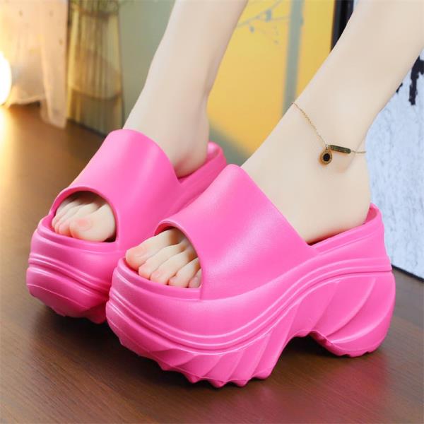 Fashion Slippers Women Summer High-Heeled Shoes Lady Slides Platform Black Sandals Soft Rubber Beige Flat Super House Slippers Platform