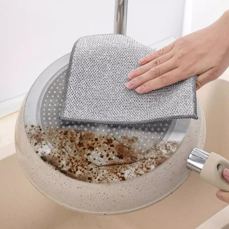 Rags For Kitchen Scrubber Wire Dishcloth Thickened Double-sided Metal Steel Cleaning Towel Pot Dish Washing Cloths Scouring Pads