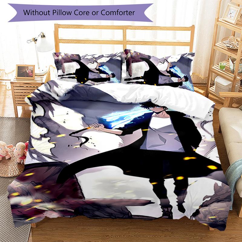 3pcs Solo Leveling Sung Jin-woo pattern bedding set duvet cover set includes duvet cover &pillowcases, perfect all season bedroom decoration & gift