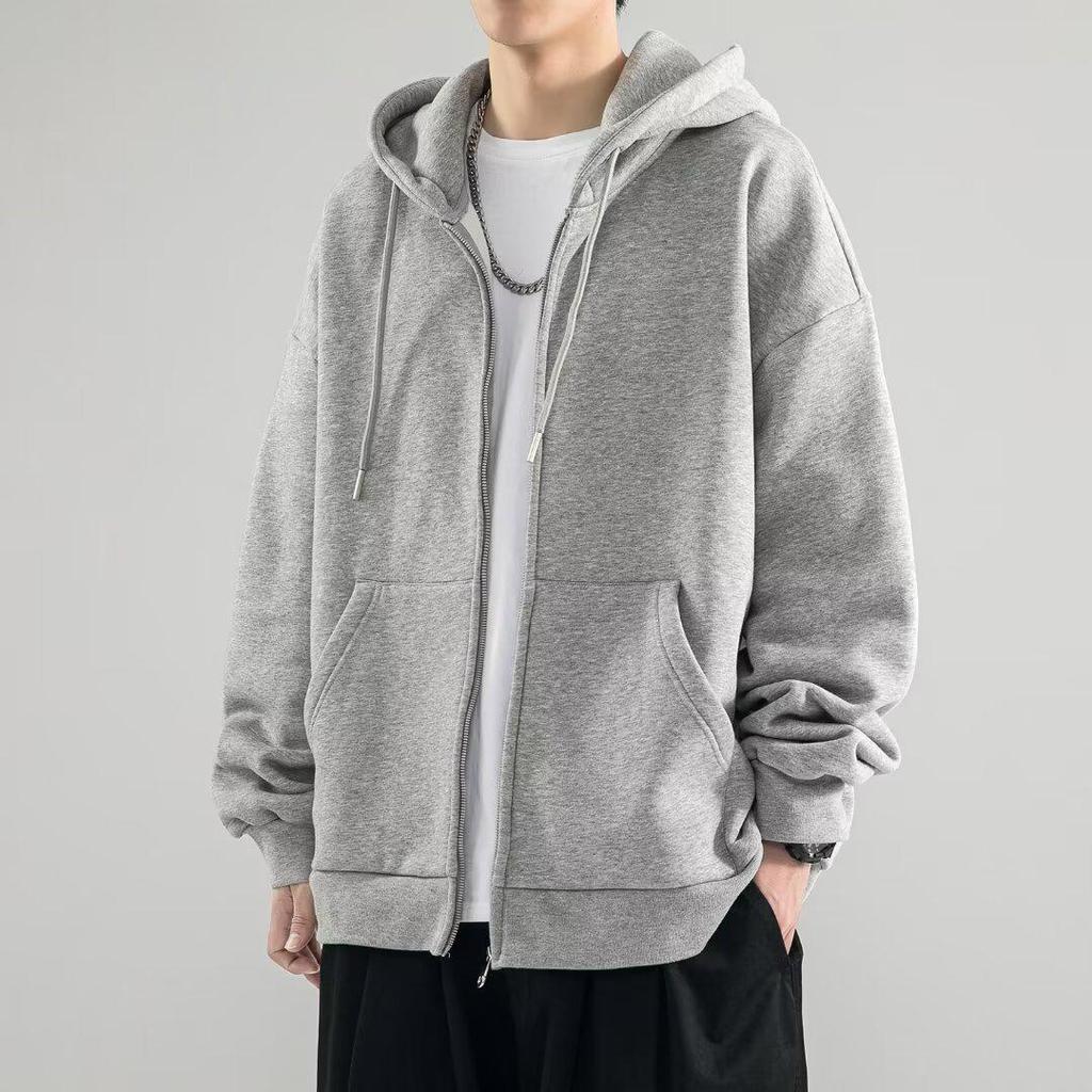 Men's Versatile Zip-Up Hooded Cardigan Jacket - Loose Fit, Solid Color, Plus Size, for Spring & Autumn Casual Wear