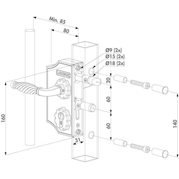 LOCINOX Vert LAKZ P1 Serrure Économique Pour Portillon De Jardin Avec Coffre En Polyamide Et Mécanisme En Acier Inoxydable