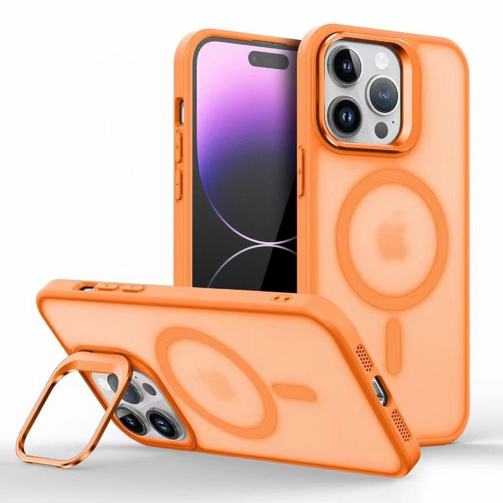 Metal Camera Kickstand For iPhone 16 15 14 Plus 13 12 Mini 11 Pro Max For Magsafe Wireless Charge Magnet Matte Shockproof Cover