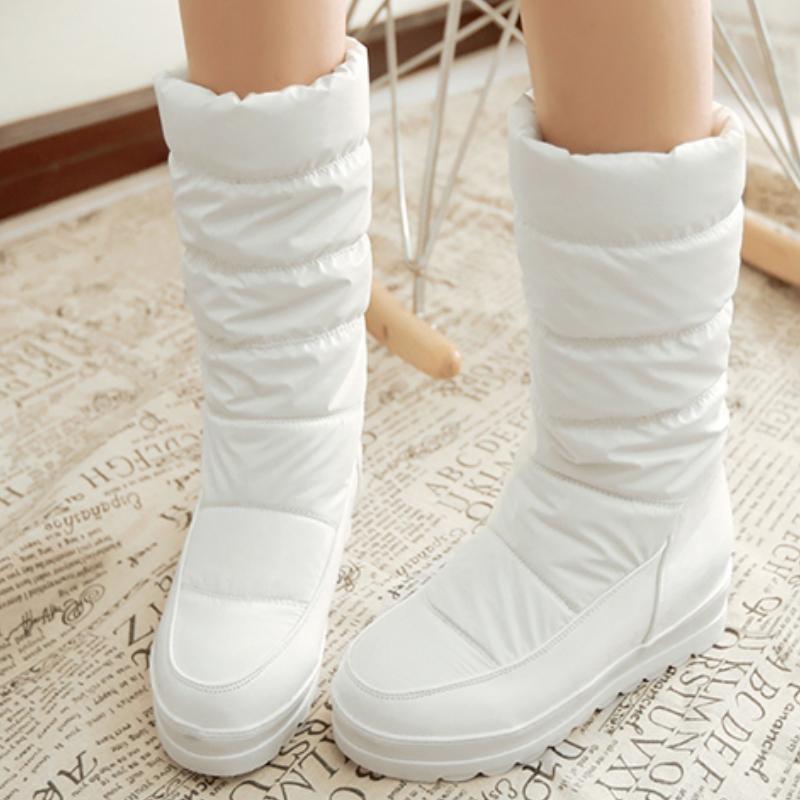 White Women's Winter Snow Boots 2024 Black Red Warm Fur Plush Mid-calf Boot Wedge Low Heels Fashion Long Shoes Girls Waterproof