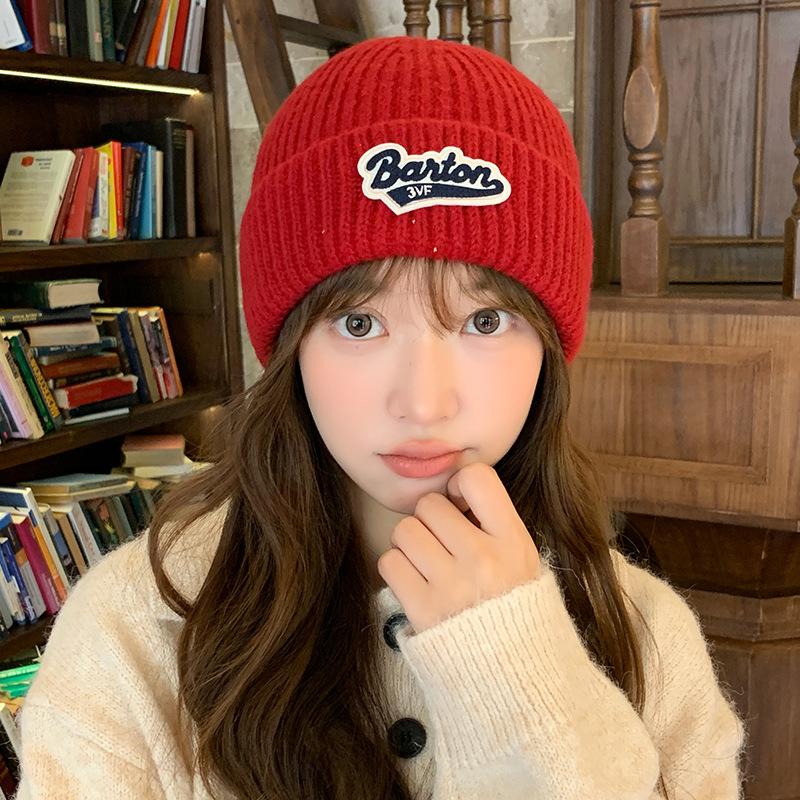 Large Head Circumference Woolen Hat for Men, Winter Thickened Warm Ear Protection Letter Knit Hat, Japanese Style Simple Versatile Cold Weather Hat