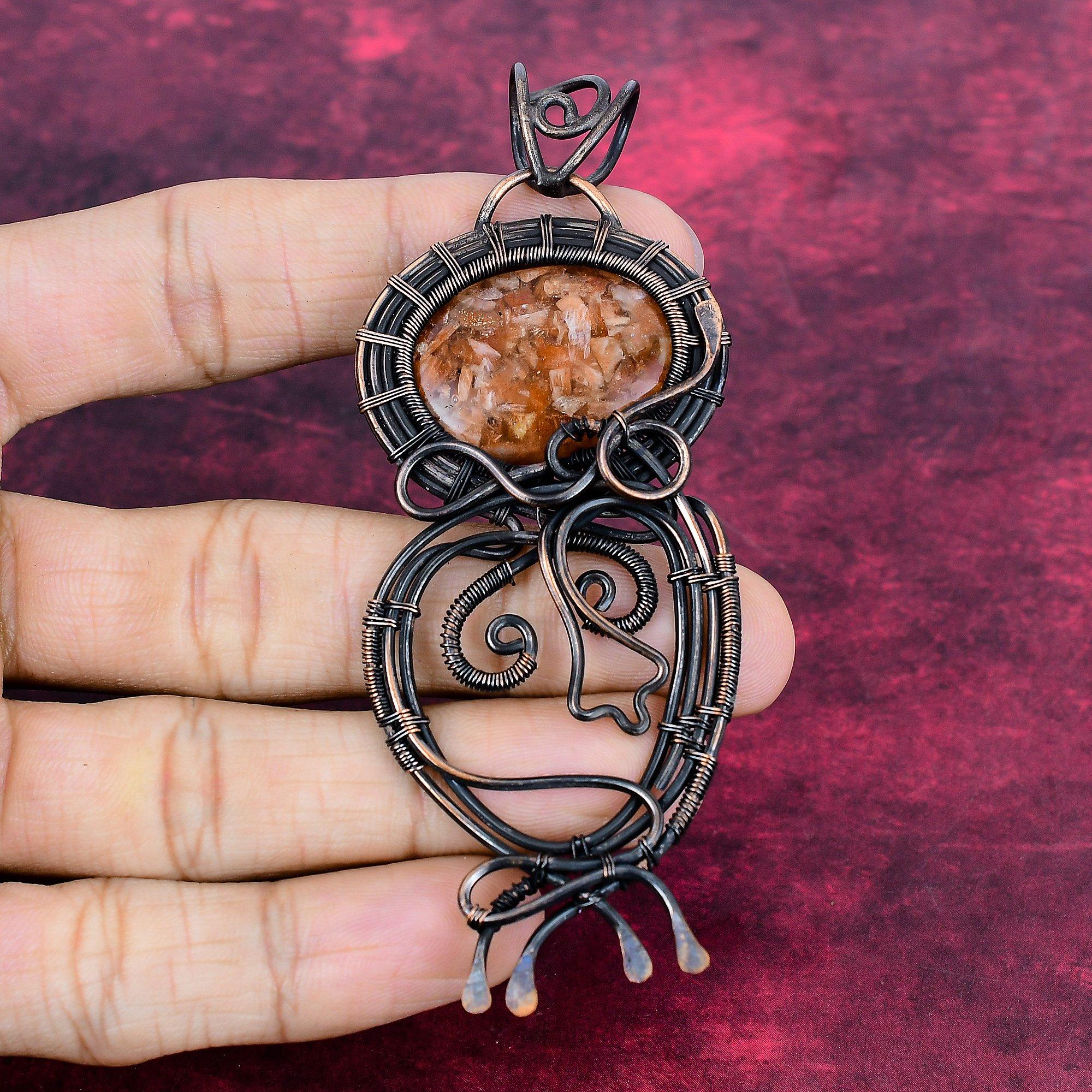 Sunstone Pendant Gemstone Jewelry Copper Wire Wrapped Pendant Handmade Jewelry