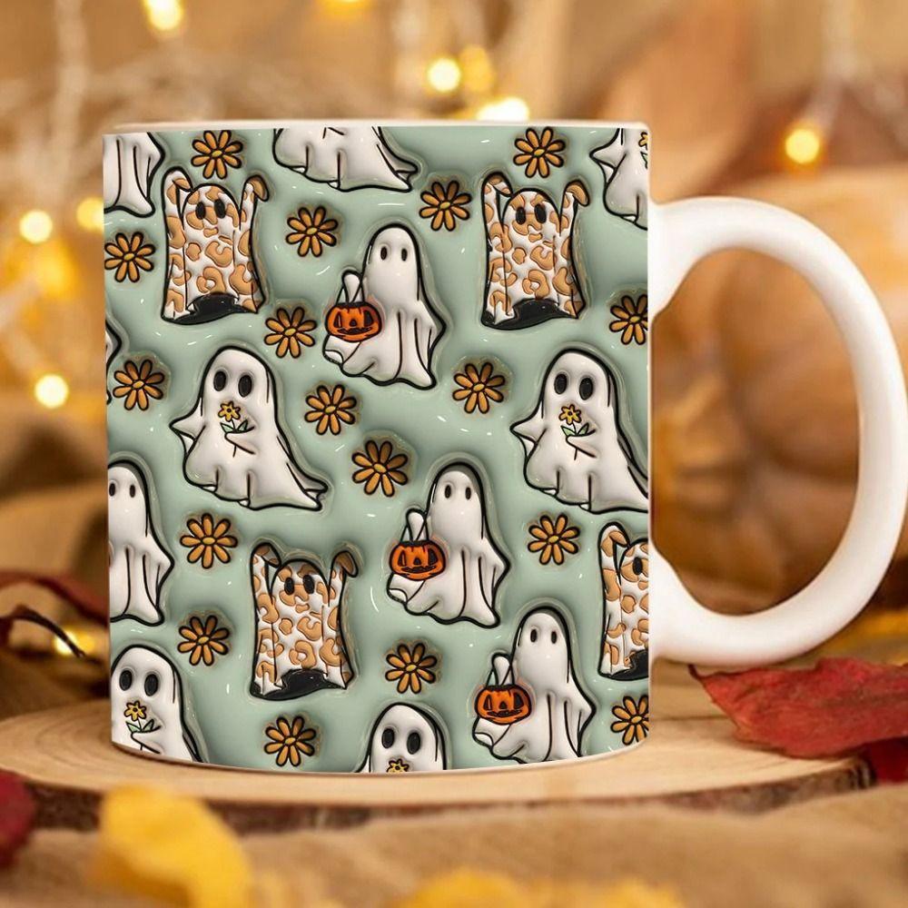Gift Ceramic Halloween Coffee Mug With Handle Spooky Tea Mug 3D Ghost Mug
