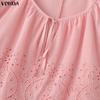 VONDA Camicie Bluse Casual Estive da Donna con Scollo a U, Intreccio di Pizzo all'Uncinetto sul Davanti, Manica Corta