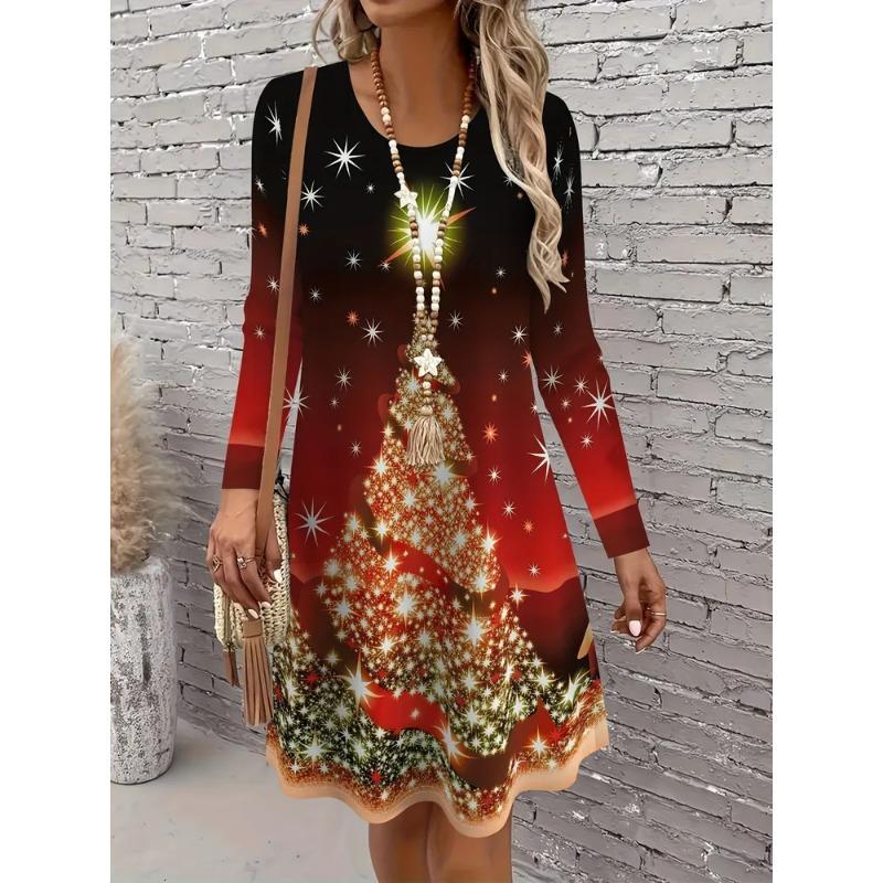 Christmas Snowman Printed Dresses For Women Winter Long Sleeve A-Line Dress Fashion Casual Cute Ladies Party Dress Vestidos