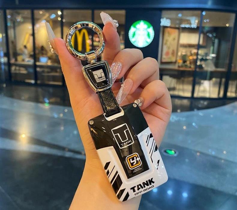 Auto ABS & Silikon Schlüsselanhänger Hülle Schnalle Ring für Great Wall GWM WEY TANK 300 500 Tank300 Schlüsselanhänger Smart Key Innenzubehör