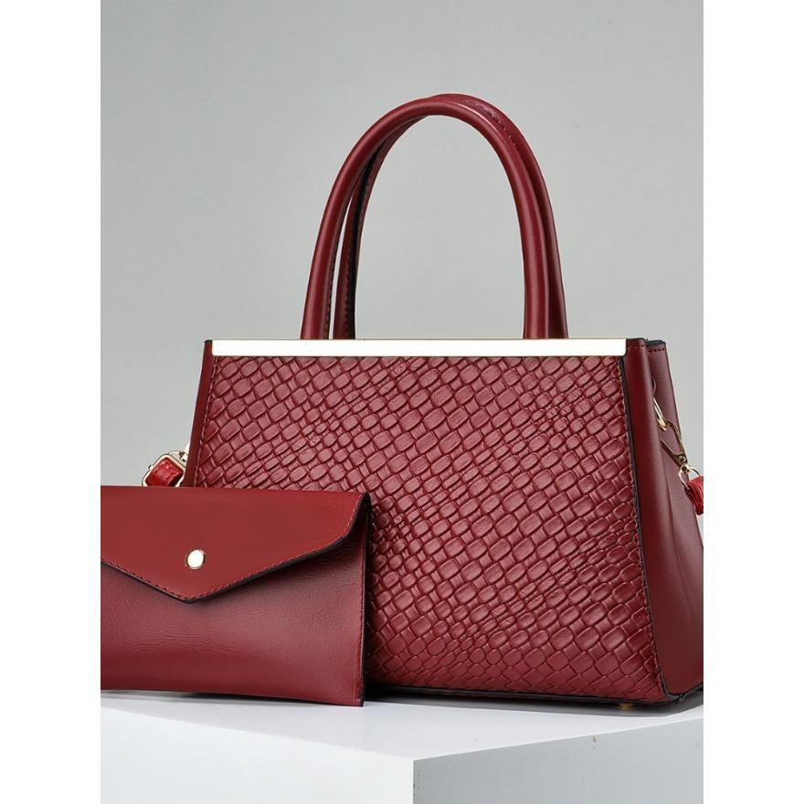 Fashion Simple Large Capacity Handbag Two Set Embossed Texture Simple Yankee Women's Bags Color Crash Shoulder Crossbody Bag