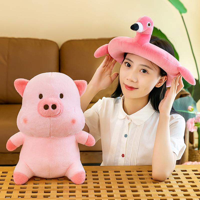 Soft cute with swimming ring cream pig pig doll girl children pink gift throw pillow rag doll plush toy
