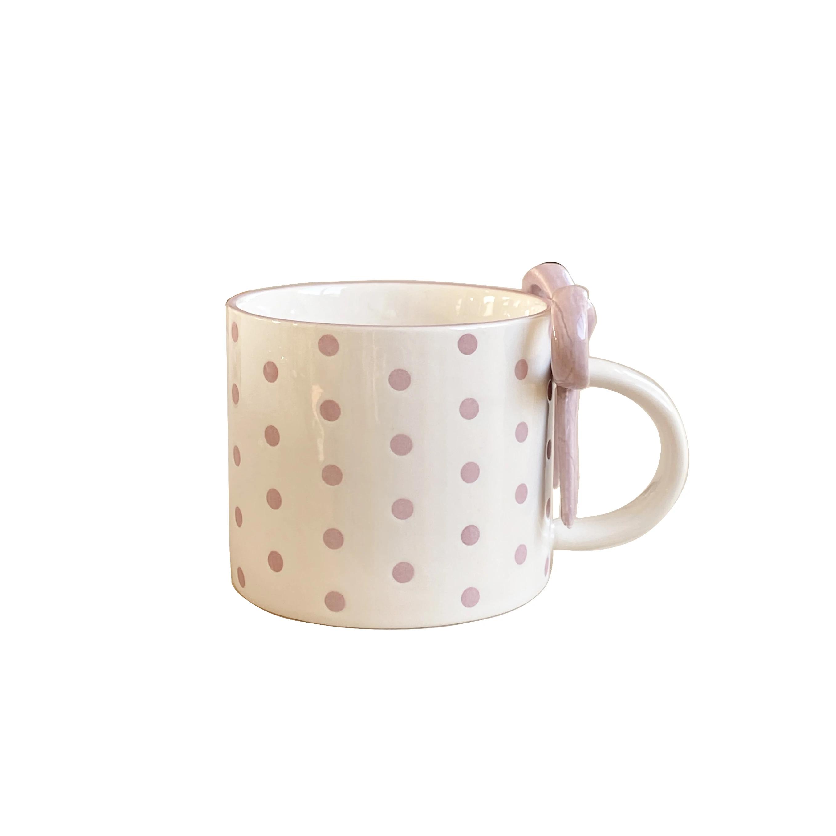 

New Creative Underglaze Color Hand-painted Polka Dot Love Bow Ceramic Mug Personalized Coffee Cups Breakfast Cup Afternoon Tea 301-400ml білий