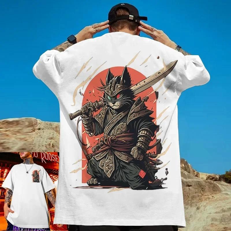 T-shirt con Stampa Grafica Maschera Demone Samurai Manga Classico Giapponese Uomo Donna Estate Nuova Maglietta Casual Streetwear Harajuku Top Largo Oversize Manica Corta