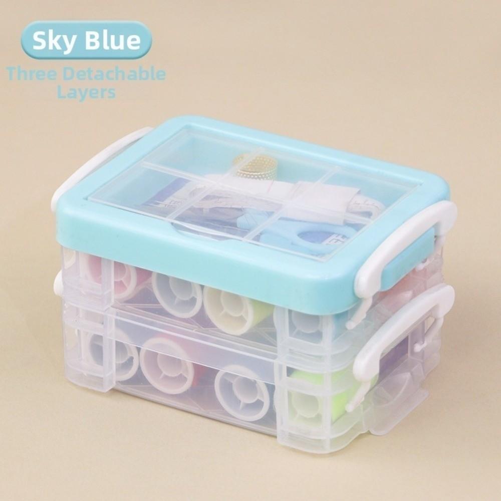 18pcs Three-Layer Sewing Tool Kit Portable Sewing Kit Box Space Saving Needlework Box Travel Use