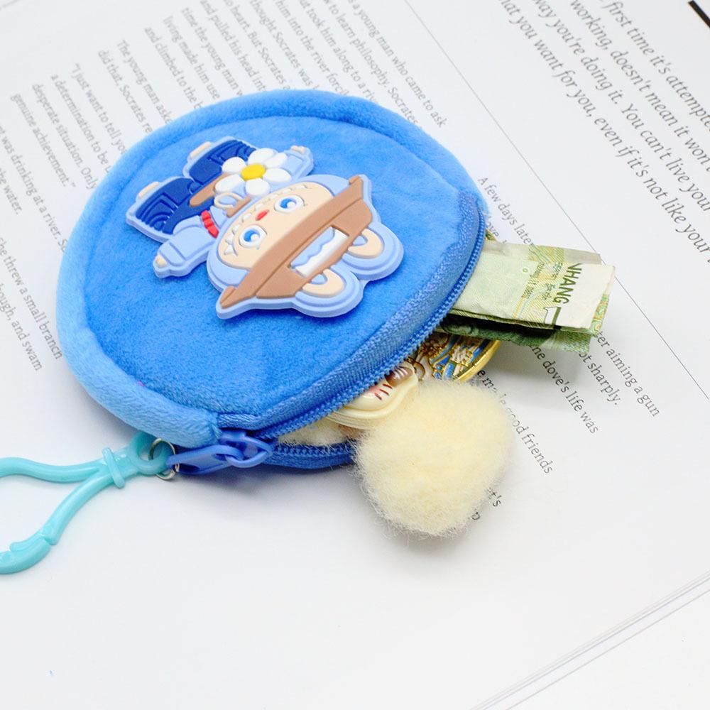 Cute Cartoon Labubu Round Plush Wallet Coin Key Lipstick Portable Earphone Bag Student Zero Money Bag KTY