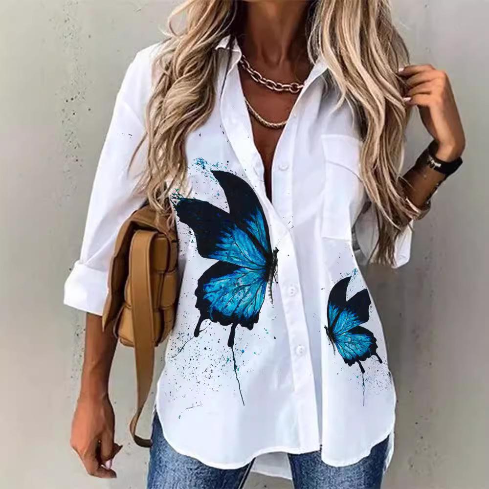 Dámska jarná móda Ležérna pouličná košeľa na gombíky Elegantná a pohodlná blúzka s dlhým rukávom Voľný top Oblečenie pre office lady