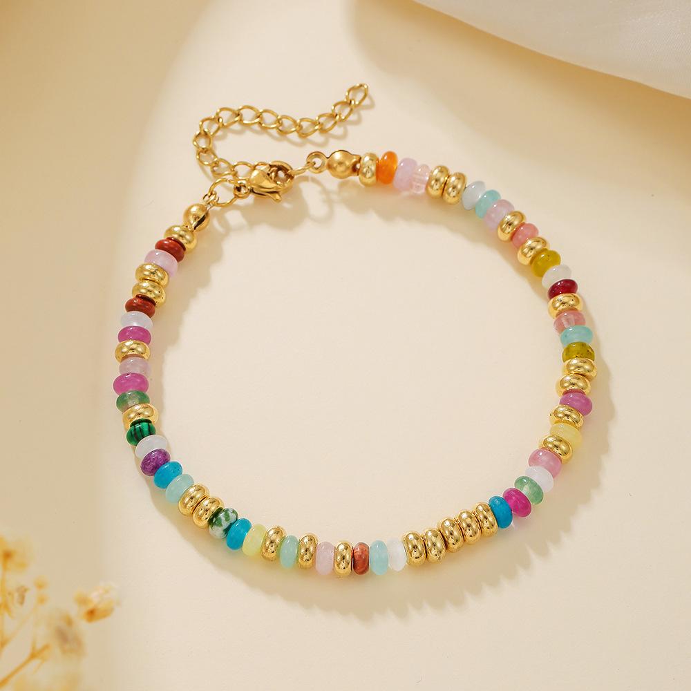 Colored natural stone necklace, dopamine beaded bracelet, collarbone chain, light luxury niche jewelry.