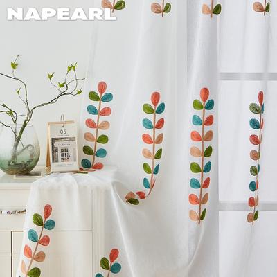 1PC White Tulle Modern Rural Style Embroidered Colorful Sheer Curtaint Window Drape for Living Room Bedroom Home Decor