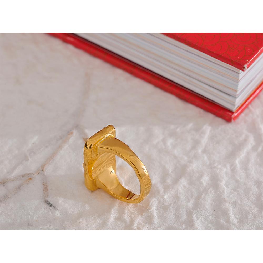 Yhpup High-Grade Fashion Stone Zircon Green Eye Ring 316L Stainless Steel Gold Color Stylish Jewelry Anillos Acero Inoxidable