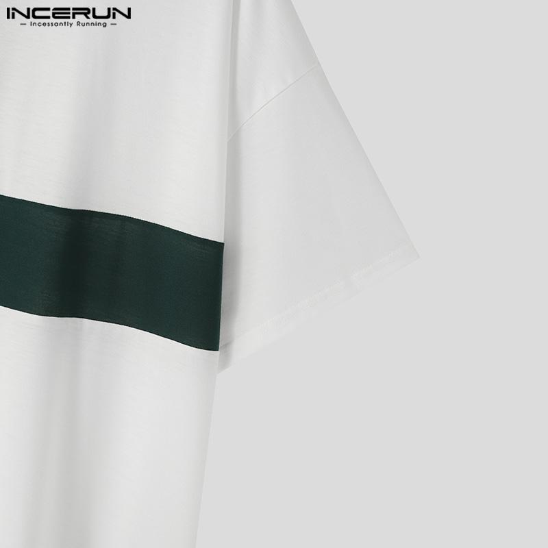 INCERUN Pánská nadměrná trička s krátkým rukávem v kontrastních barvách s prošíváním, ležérní patchworková trička