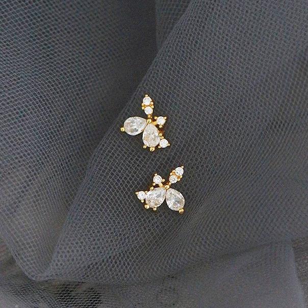 Real  Sterling Silver Full Zircon Mini Flower Stud Earrings for Women Minimalist Fine  Cute Plant Accessories