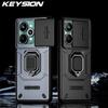 KEYSION Shockproof Case for Realme 15 Pro 5G Slide Camera Protection Metal Ring Stand Phone Back Cover for OPPO Realme 15 5G